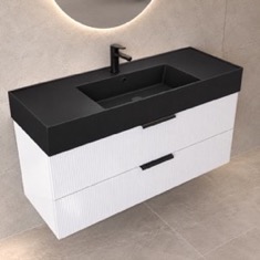 Fluted Floating Bathroom Vanity - 48 inch, Modern, Glossy White, Fluted Cabinet