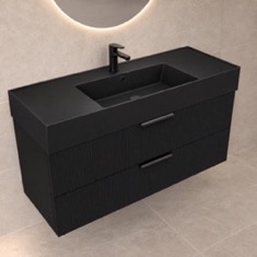Fluted Black Floating Bathroom Vanity - 48 inch, Modern, Matte Black, Fluted Cabinet