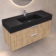 Fluted Floating Bathroom Vanity - 48 inch, Modern, Rustic Brown Oak, Chrome Handles, Fluted Cabinet