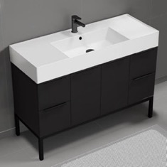 Modern Black Bathroom Vanity, 48 inch, Free Standing