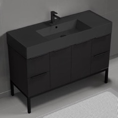 Modern Black Bathroom Vanity, 48 inch, Free Standing