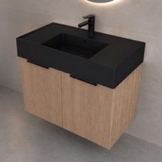 Fluted Floating Vanity, 32 inch, Modern, Brown Oak