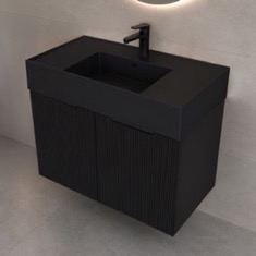 Black Fluted Floating Bathroom Vanity, 32 inch, Modern, Matte Black, Fluted Cabinet