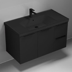 Wall Mounted Black Bathroom Vanity, Modern, 36 inch