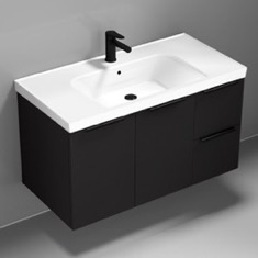 36 inch Wall Mounted Black Bathroom Vanity, Modern