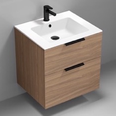 24 inch Wall Mounted Bathroom Vanity, Modern, Walnut