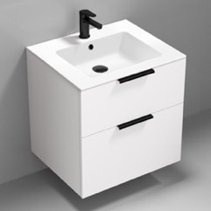 White Vanity, Wall Mounted, Modern, 24 inch
