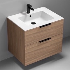 Wall Mounted Bathroom Vanity, Modern, Walnut, 28 inch