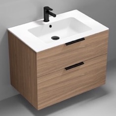 32 inch Bathroom Vanity, Wall Mounted, Modern, Walnut