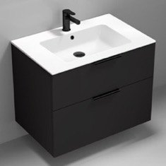Wall Mounted Black Bathroom Vanity, Modern, 32 inch