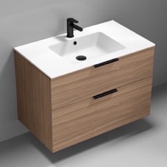 36 inch Bathroom Vanity, Wall Mounted, Modern, Walnut