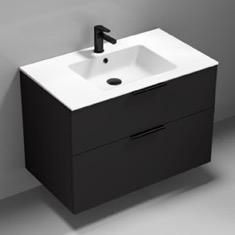 Wall Mounted Bathroom Vanity, Black, Modern, 36 inch