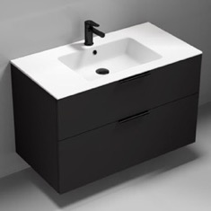 Wall Mounted Black Bathroom Vanity, Modern, 40 inch