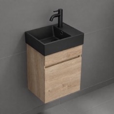 Small Floating Vanity, 16 inch, Modern, Brown Oak