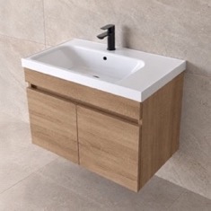 Floating Bathroom Vanity - 28 inch, Modern, Weathered Light Oak