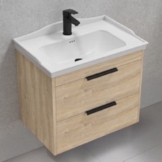 Wall Mounted Bathroom Vanity, Brown Oak, 26 inch