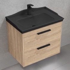 Wall Mounted Vanity, Brown Oak, 26 inch