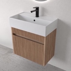 Floating Vanity - Fluted, Small, Modern, 24 inch, Brown Oak