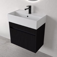 Floating Vanity - Fluted, Small, Modern, 24 inch, Matte Black