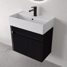 Fluted Small Floating Vanity - Modern, 24 inch, Matte Black