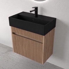 Floating Vanity - Fluted, Small, Modern, 24 inch, Brown Oak