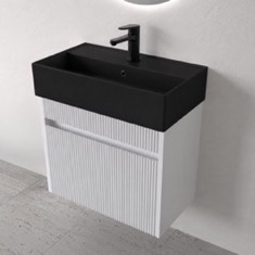 Floating Vanity - Fluted, Small, Modern, 24 inch, Matte White