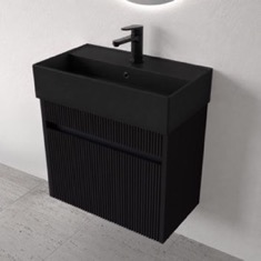 Floating Vanity - Fluted, Small, Modern, 24 inch, Matte Black
