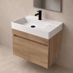 26 inch Floating Bathroom Vanity With Sink - Modern,  Weathered Light Oak