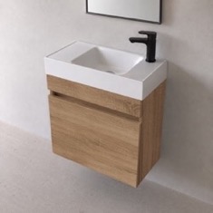 24 inch Floating Bathroom Vanity With Sink - Narrow Depth, Modern, Weathered Light Oak