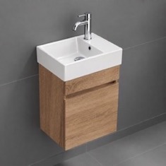 16 inch Floating Bathroom Vanity With Sink - Small, Modern, Weathered Light Oak