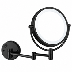 Matte Black Wall Mounted Lighted 5x Makeup Mirror, Hardwired