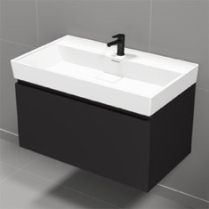 Black Floating Bathroom Vanity, Modern, 32 inch
