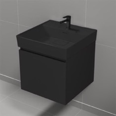 Small Black Floating Bathroom Vanity, Modern, 18 inch