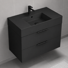 Black Floating Bathroom Vanity, Modern, 32 inch