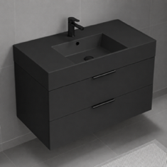 Black Floating Bathroom Vanity, Modern, 40 inch