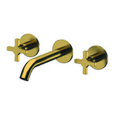 Brushed Gold Wall Mounted Widespread Bathroom Faucet