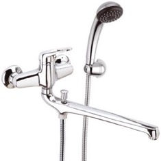 Chrome Wall Mount Tub Faucet with Long Swivel Spout and Hand Shower