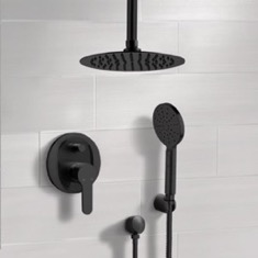 Matte Black Ceiling Rain Shower System with Handheld, Rainfall Shower Head, Shower Faucet Set