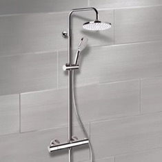 Chrome Thermostatic Exposed Pipe Shower System with 8 inch Rain Shower Head and Hand Shower