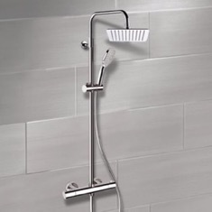 Chrome Thermostatic Exposed Pipe Shower System with 8 inch Rain Shower Head and Hand Shower