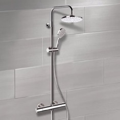 Chrome Thermostatic Exposed Pipe Shower System with 8 inch Rain Shower Head and Hand Shower