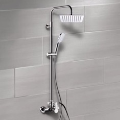 Chrome Exposed Pipe Shower System with 8 inch Rain Shower Head and Hand Shower