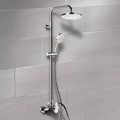 Chrome Exposed Pipe Shower System with 8 inch Rain Shower Head and Hand Shower