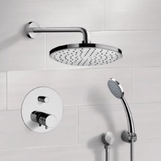 Thermostatic Rain Shower System with Handheld, Rain Shower Head, Shower Faucet Set