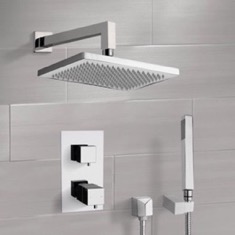 Thermostatic Rain Shower System with Handheld, Rain Shower Head, Shower Faucet Set