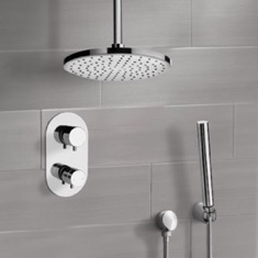 Thermostatic Ceiling Rain Shower System with Handheld, Rain Shower Head, Shower Faucet Set