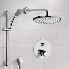 Thermostatic Rain Shower System with Handheld, Rain Shower Head, Shower Faucet Set