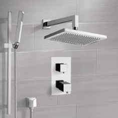 Thermostatic Rain Shower System with Handheld, Rain Shower Head, Shower Faucet Set