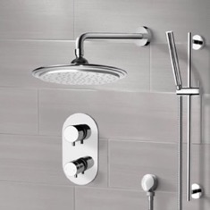 Thermostatic Rain Shower System with Handheld, Rain Shower Head, Shower Faucet Set