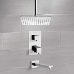 Thermostatic Tub and Shower Faucet Set with Ceiling Rain Shower Head